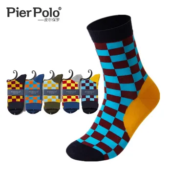 Мъжките най-новите дизайнерски чорапи от чист памук, със средна дължина, високо качество на бизнес чорапи с геометричната решетка, мъжки памучни чорапи дишащи