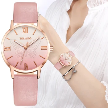 Нов Часовник на Жените най-продаваните Модни Творчески 3D Пеперуди Циферблат Кварцов Ръчен Часовник Случайни Кожена Каишка Часовник reloj mujer