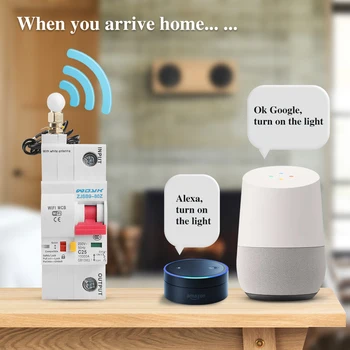 Защита от късо съединение, претоварване автоматичен прекъсвач 1P WiFi Smart с Алекса google home, за Умни Домове