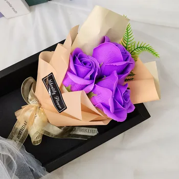 Изкуствени Цветя, Сапун Букет Рози Led Светлини с Подарък Кутия за Сватбен Спомен Подарък за Свети Валентин 