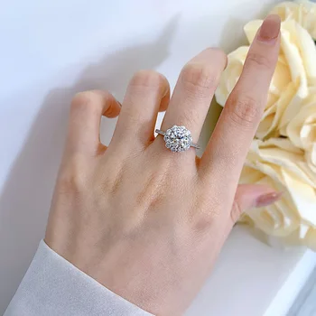 Ново сребърен пръстен S925 с диамантен пръстен в един карат, пълно с диаманти, микро-комплект, годежен пръстен, бижута, дамски 5A циркон