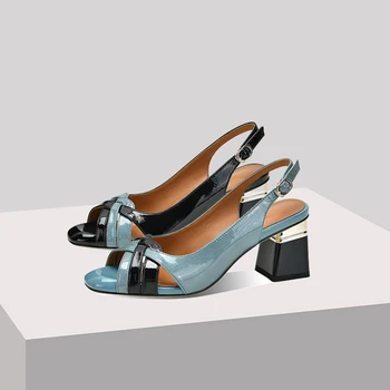 MORAZORA/2022 г. Нови Обикновена Сандали от естествена кожа, Дамски Обувки, средно на квадратен ток, Цветни Летни дамски модел обувки