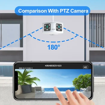 4K 8MP WIFI Двухобъективная Панорамна Камера за наблюдение с Широк зрителен ъгъл От 180 ° Външен AI Откриване на Човек Аудио Домашна Камера за Сигурност