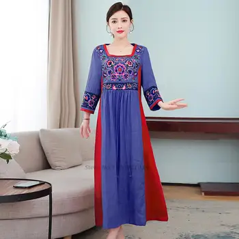 2022 традиционни китайски костюми женското национално рокля ханьфу винтажное рокля с бродерия на цветя китайското памучно семе и лененото рокля ханьфу