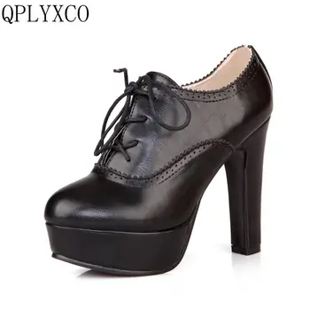 QPLYXCO/ Новост 2017 г. големи малки размери 31-47, дамски обувки на висок ток-висок ток, пикантен дамски обувки на платформа, пролетни модни обувки-лодка дантела, обувки 88-8