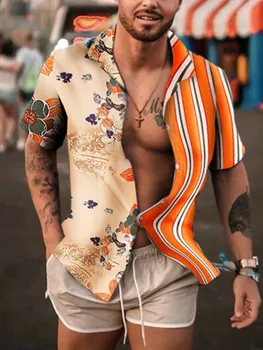 Нова Мода мъжка два цвята Ежедневни Облекла 2021 Г. с къс Ръкав и Бродерии, Лека Мъжка Риза с копчета, Голяма