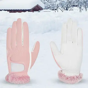 1 Чифт на Износоустойчивост женски ръкавици за голф, Нескользящие Топли предпазни ръкавици за ръце, Силиконови Мини Гранули, Зимни Кадифе Топли ръкавици за голф