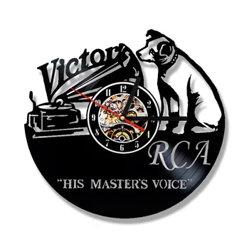 Victor Nipper Куче Реколта Vinyl Плоча Часовници Рок-н-рол Музикален Подарък на RCA Victor Куче Гласа на Господаря Си Музикалното Куче Стенни Часовници