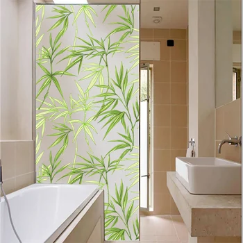 Зелена градина бамбукови листа matte электростатическая прозорец филм дневна спалня баня тераса разтегателна солнцезащитная филм за самотата