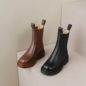 ASUMER/ Новост 2023 г.; Зимни обувки от естествена кожа без шнур; Дамски Зимни обувки от естествена вълна; женски Ботильоны Челси в платформата