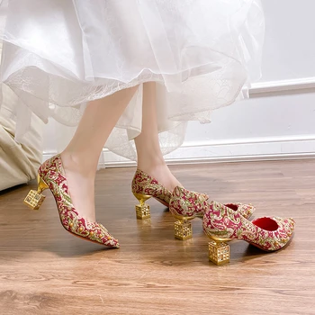 Дамски обувки на висок ток с кристали Zlah, Чубрица обувки на висок ток-висок ток с остър пръсти, Нескользящие Сватбени обувки, Обувки за Вечеря