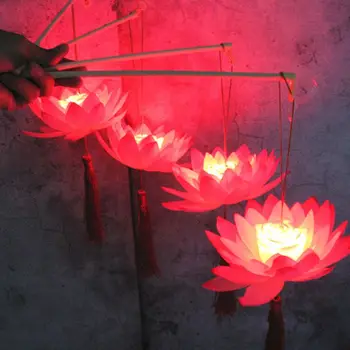 Преносим Невероятно Цвете На Цвете Лотос Лампата Вечер Светещи Светлини За Средата На Есента Фестивал Подарък Танц Подпори