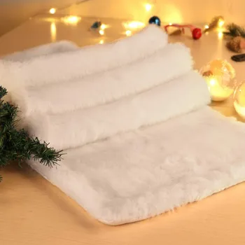 Напълно Нова Топла Коледна Настолна Пътека Бяла Изкуствена Кожа Къси Плюшени Празнични Украси Бял 38x183 см