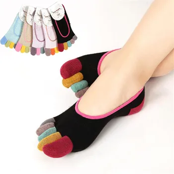 Модни дамски Чорапи-лодка с 5 чорапи, 5 чифта/лот, Разноцветни Памучни Чорапи с пет пръста, женски Дишащи Нескользящие къси Чорапи