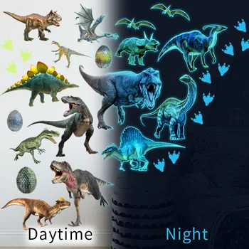 Парка на Динозаврите Синя Светлина Светещи Стикери за Стена за Детски Стаи Декорация на Дома, Спалня Карикатура Флуоресцентни Етикети Светещи Стикери