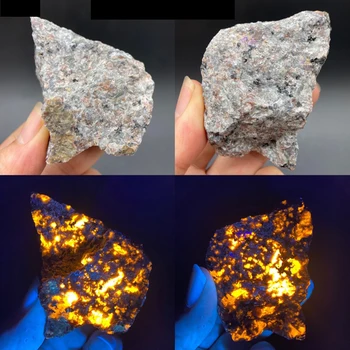 Природен Негорими камък Сиенит, съдържащ флуоресцентно осветление минерал содалит, груб crystal, длинноволновые проби UV-колекция