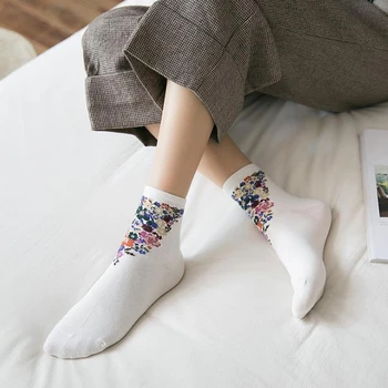 Красиви Чорапи с Цветове, Дамски чорапи в японски корейски стил харадзюку, Сладки чорапи с Флорални принтом в ретро стил, Ежедневни Памучни чорапи за момичета, Американски Памучни чорапи