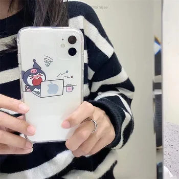 Sanrio Kuromi My Melody Прозрачен Калъф За Телефон iPhone 13 12 11 Pro Max Xs X Xr 7 8 Plus Защитен Калъф За Жени и Момичета, Естетически