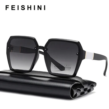 FEISHINI Висококачествени Квадратни Слънчеви Очила Дамски Реколта Луксозни Маркови Дизайнерски Големи Слънчеви очила Поляризирани Дамски UV-Защита