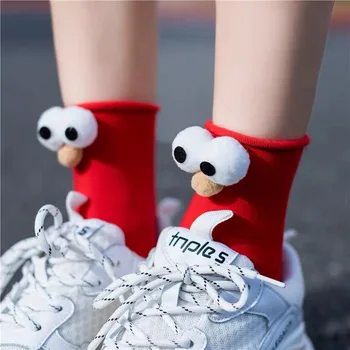 Забавни Чорапи Дамски Къси Памучни Горещи Продажба на 3D очите Дизайнерски Модни Забавни Сладки Harajuku kawaii Подарък Щастливи Сладки Чорапи